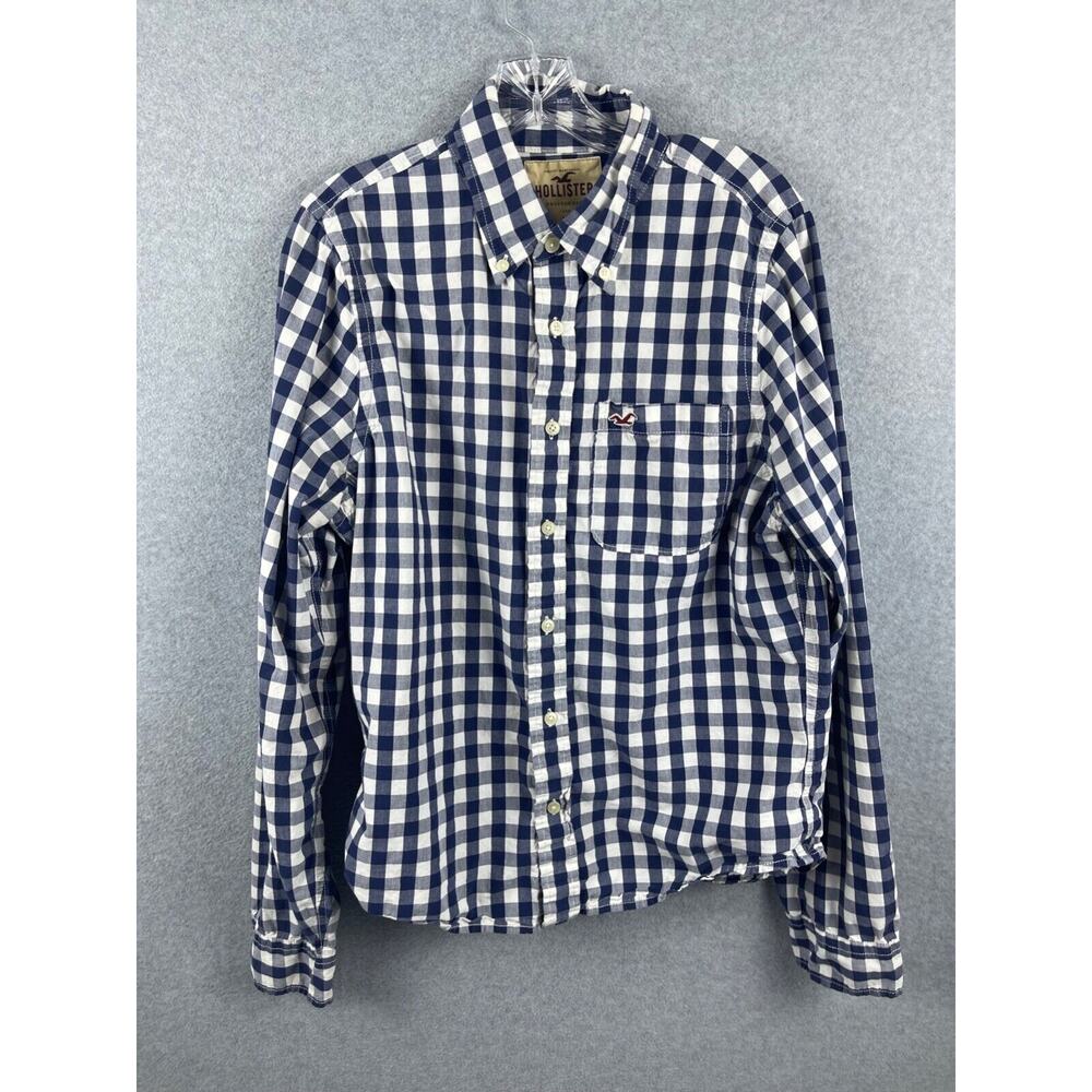 Hollister Shirt Men's XL Black White Checks Plaid Long Sleeve Button Down Preppy